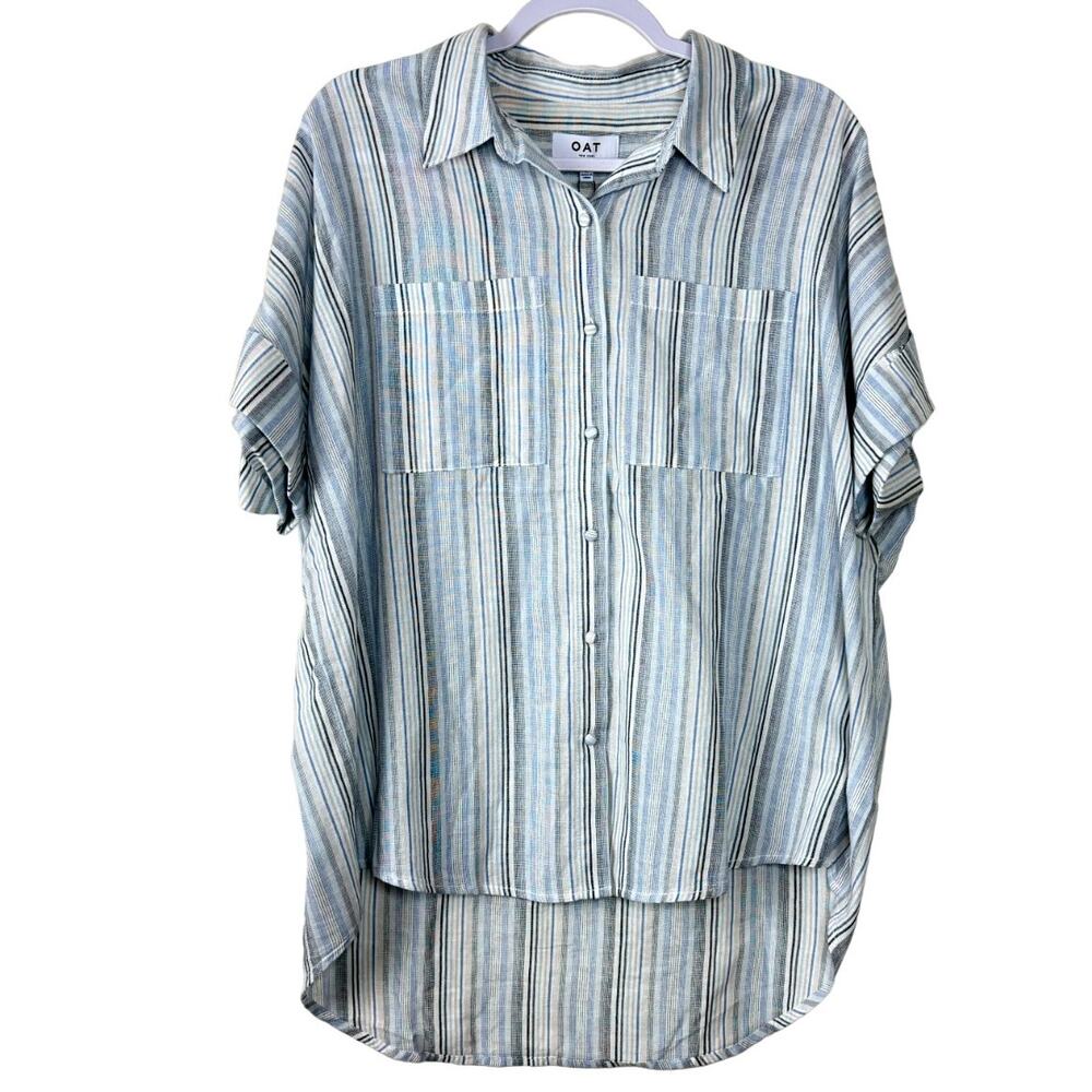 OAT Blue Striped Button-Down Top NWT Size Large
